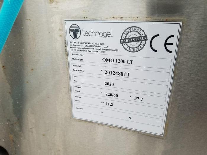 Used 2020 TECHNOGEL OMO 1200 GELATO ICE CREAM LINE HOMOGENIZER