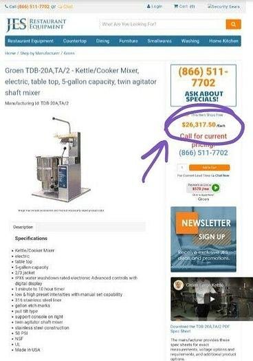 GROEN KETTLE TDB-20A Mixing Tilting Steam Kettle 20 quarts Fudge Mixer