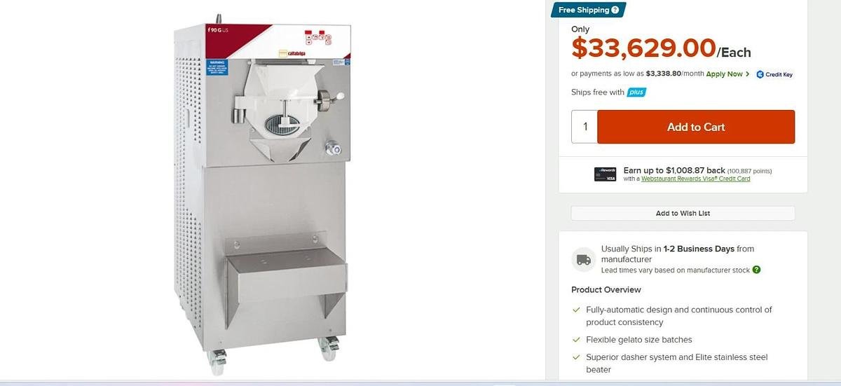 Used CATTABRIGA F90G  20 Quarts Gelato Batch Freezer Ice Cream Machine Carpigiani