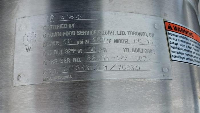 Used CROWN DOUBLE tilting Steam Kettle DC-10 and DC-6 10