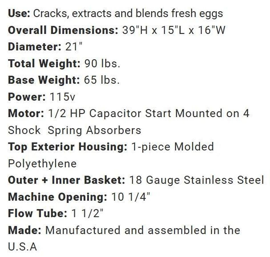 Used ADSI Centri-Matic III by Egg King AUTOMATED EGG CRAKER