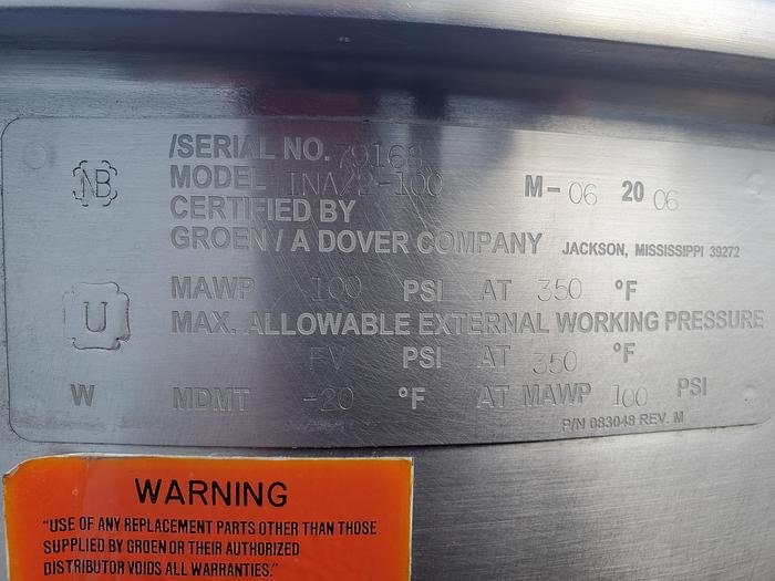 Used CapKold Water Jet Sous Vide Cooker Chiller and 2 GROEN INA/2-100 Kettles