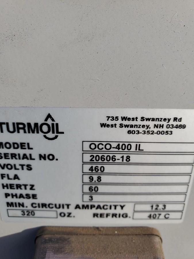 Used TURMOIL OCO-400 IL Industrial In-Line Oil Oil-Based Cooler Chiller UNUSED